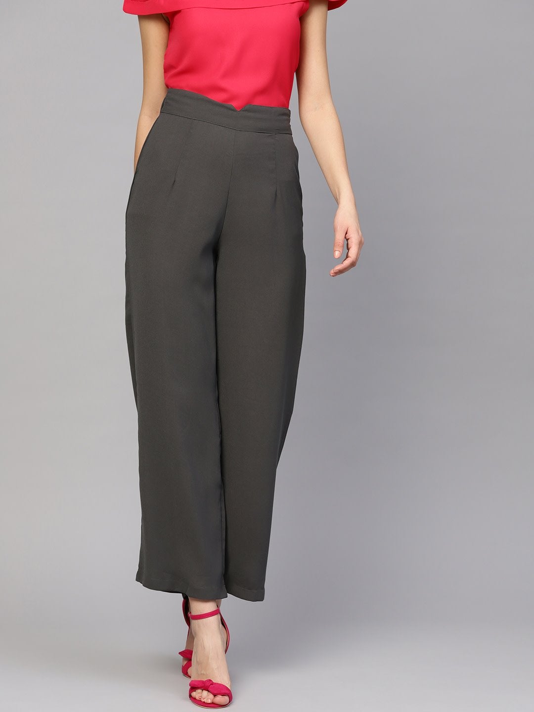 Women's Grey Wide Leg Trousers - SASSAFRAS