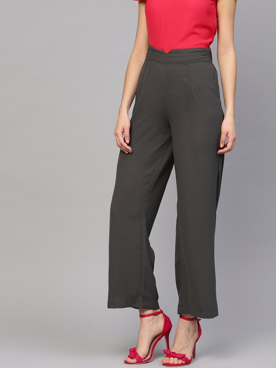 Women's Grey Wide Leg Trousers - SASSAFRAS