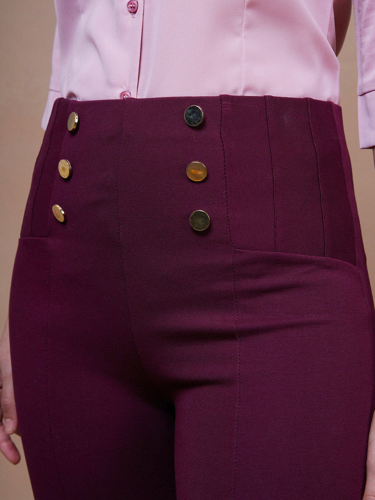 Women's Burgundy Show Button Jeggings