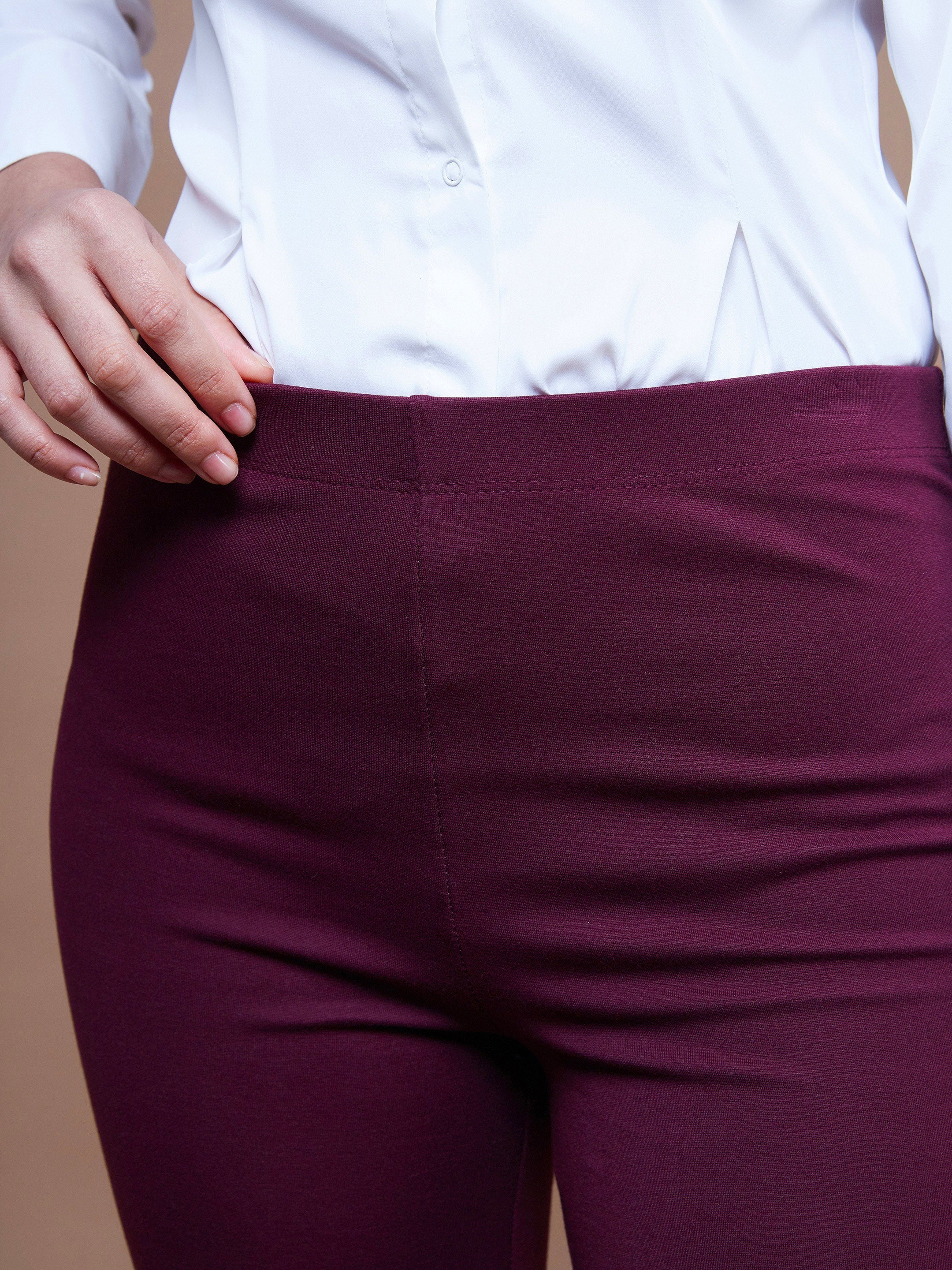 Women's Burgundy Bell Bottom 4-Way Stretch Pants - SASSAFRAS