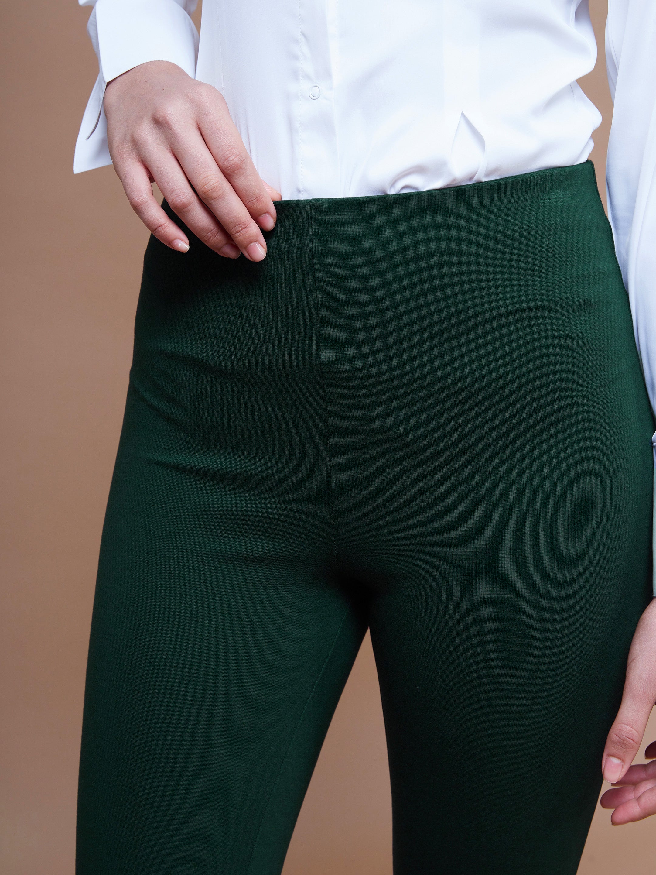 Women's Emerald Green Bell Bottom 4-Way Stretch Pants - SASSAFRAS