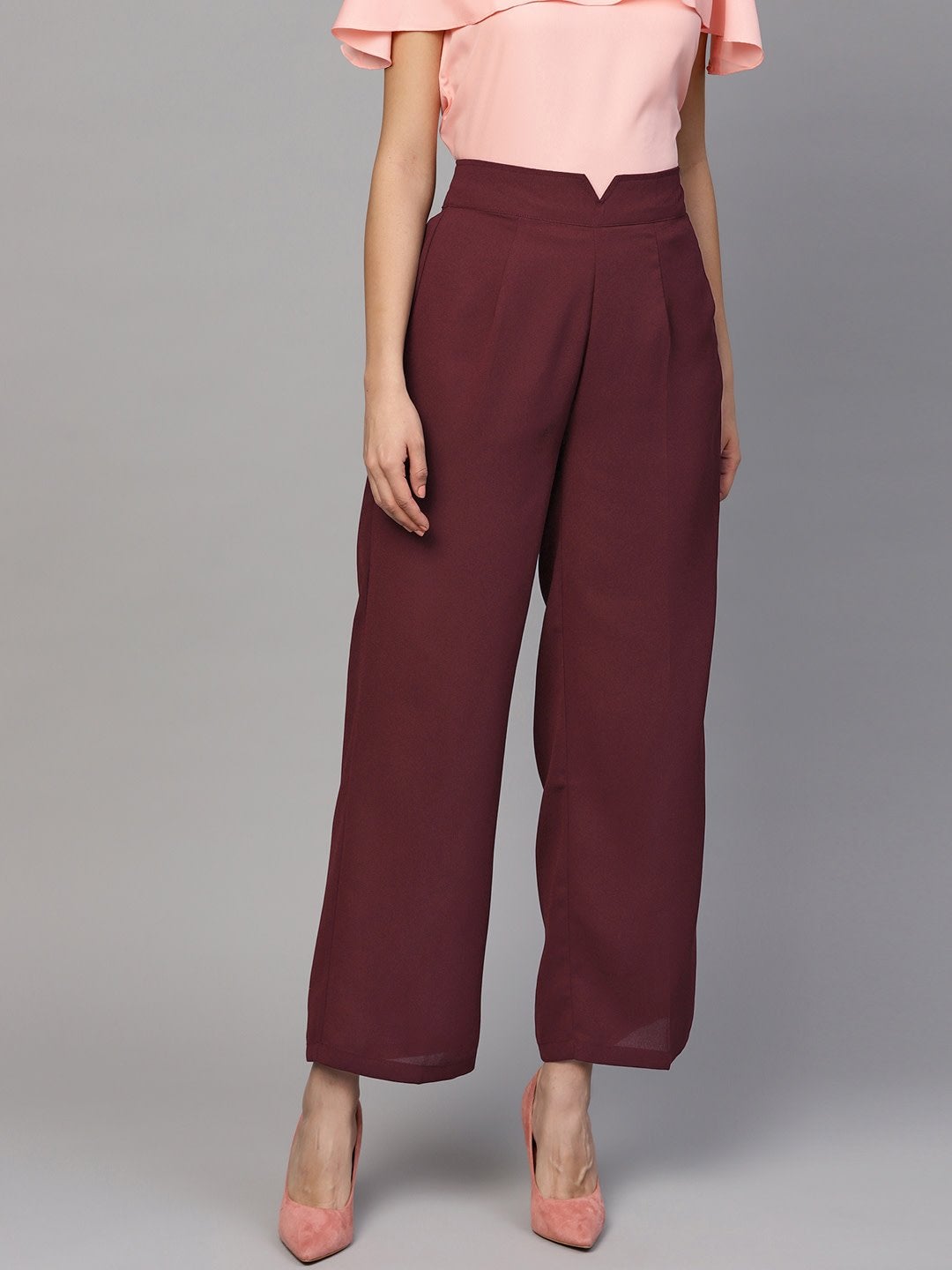 Women's Maroon Wide Leg Trousers - SASSAFRAS