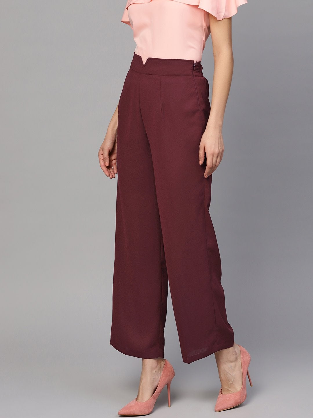 Women's Maroon Wide Leg Trousers - SASSAFRAS