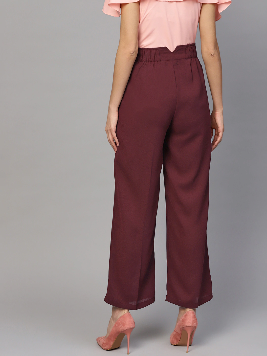 Women's Maroon Wide Leg Trousers - SASSAFRAS