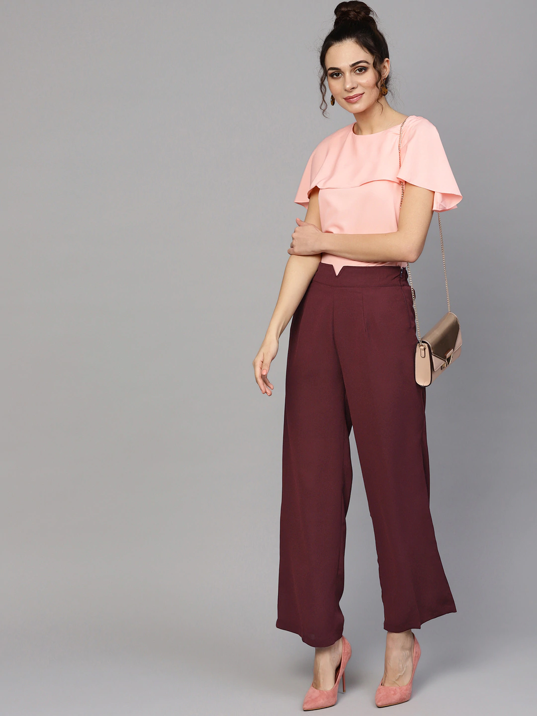 Women's Maroon Wide Leg Trousers - SASSAFRAS