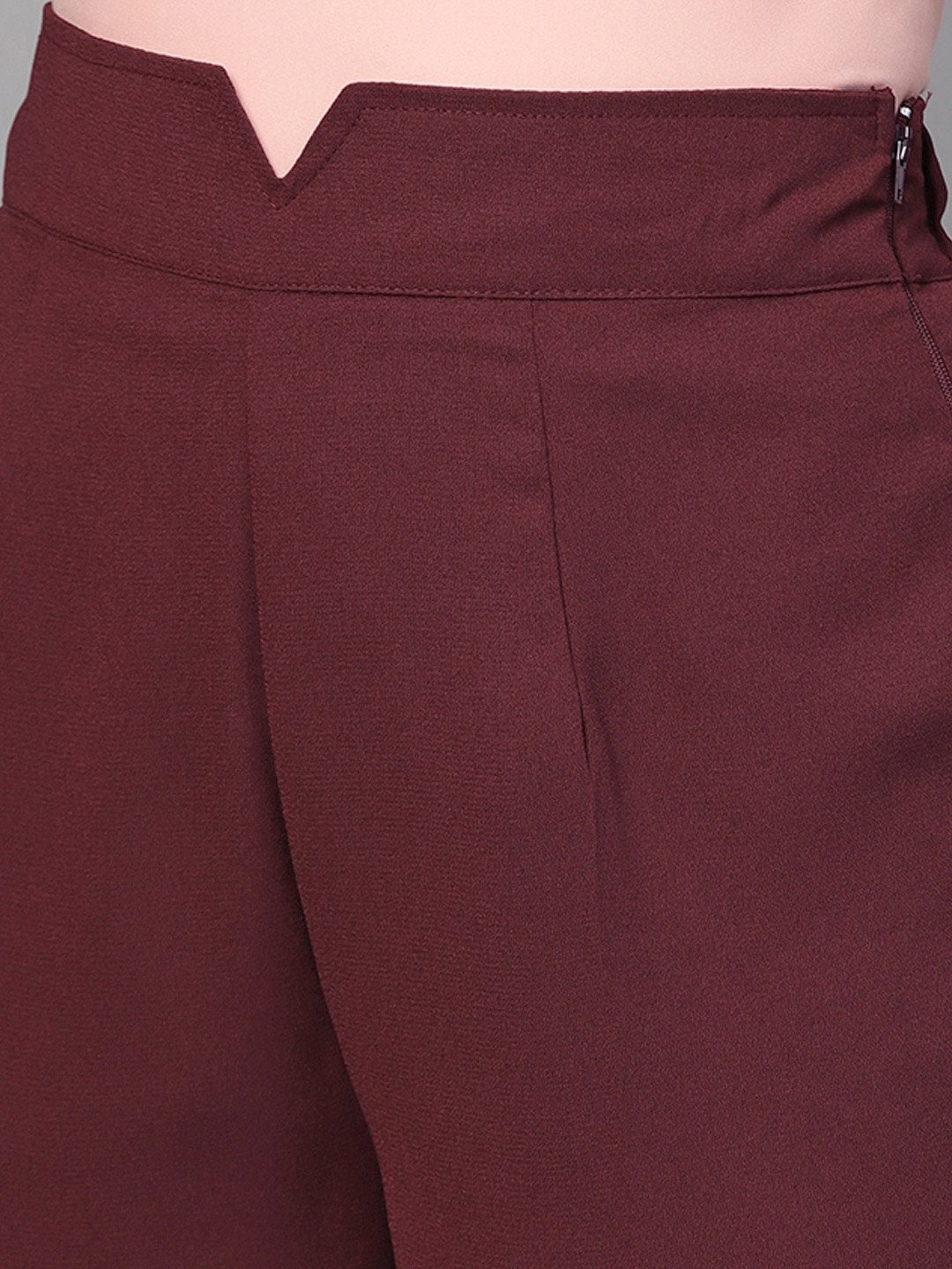 Women's Maroon Wide Leg Trousers - SASSAFRAS