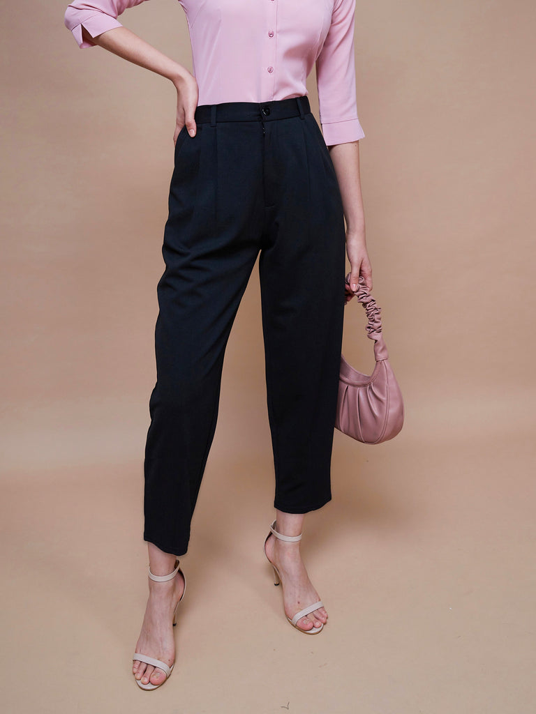 Women's Black Stretch Knit Tapered Pants