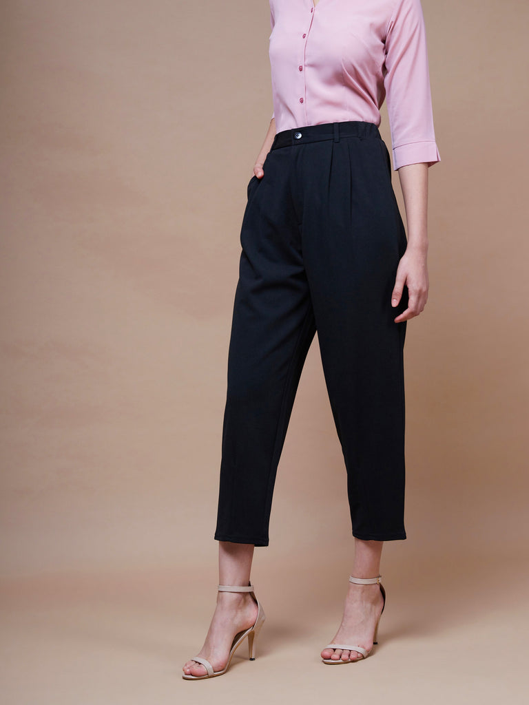 Women's Black Stretch Knit Tapered Pants
