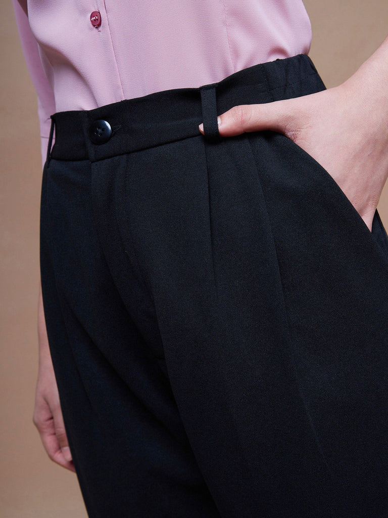 Women's Black Stretch Knit Tapered Pants