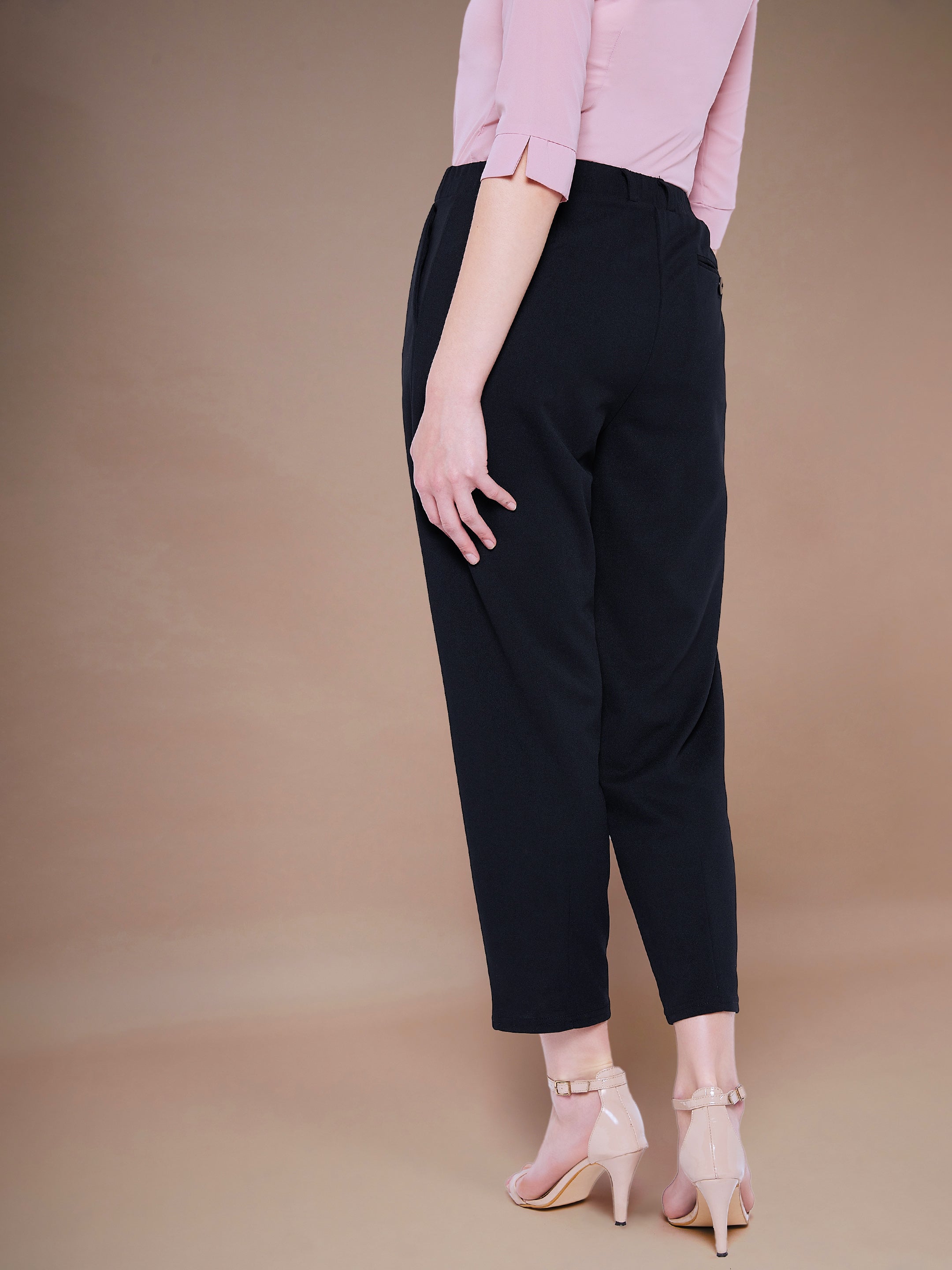 Women's Black Stretch Knit Tapered Pants - SASSAFRAS