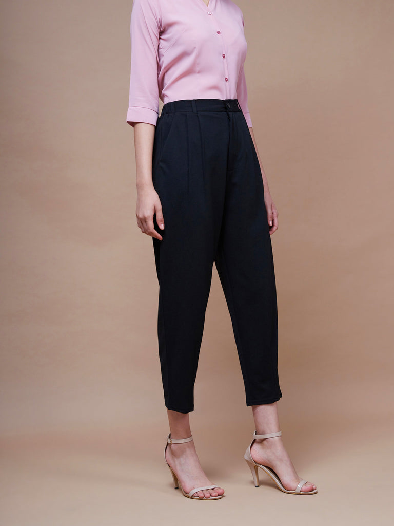 Women's Black Stretch Knit Tapered Pants