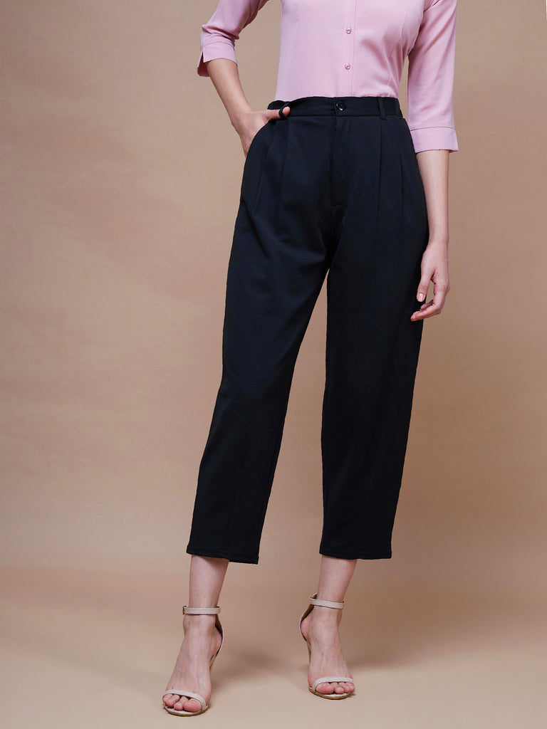 Women's Black Stretch Knit Tapered Pants