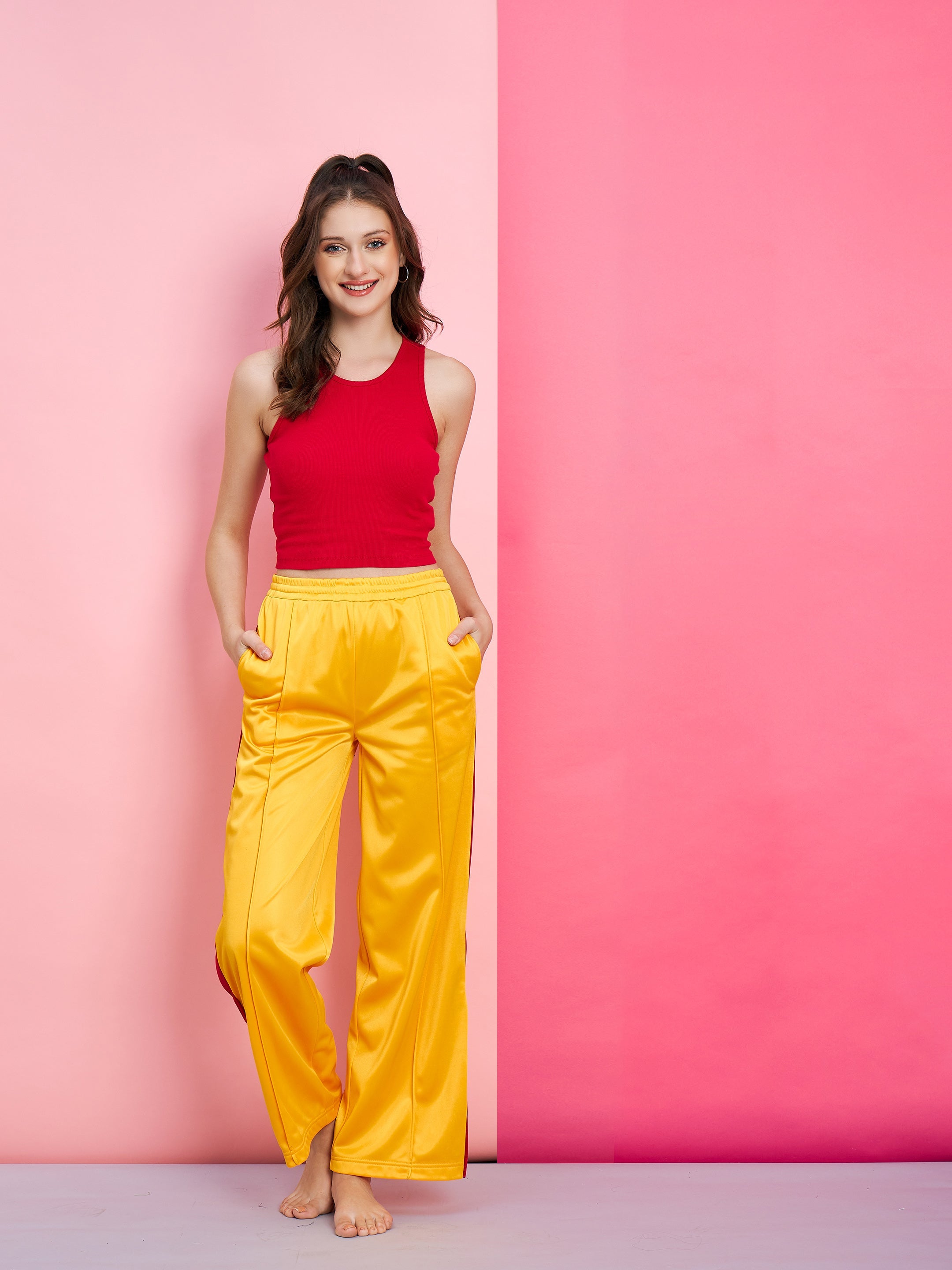 Women's Yellow Side Button Track Pants - SASSAFRAS