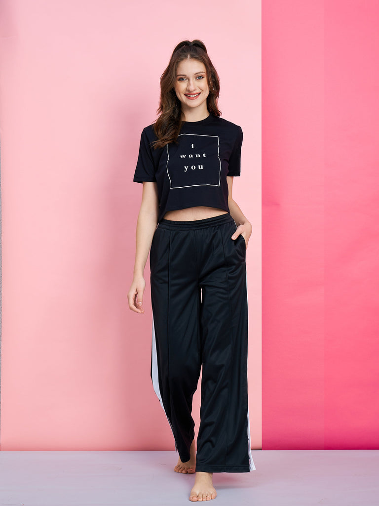 Women's Black Side button Track Pants
