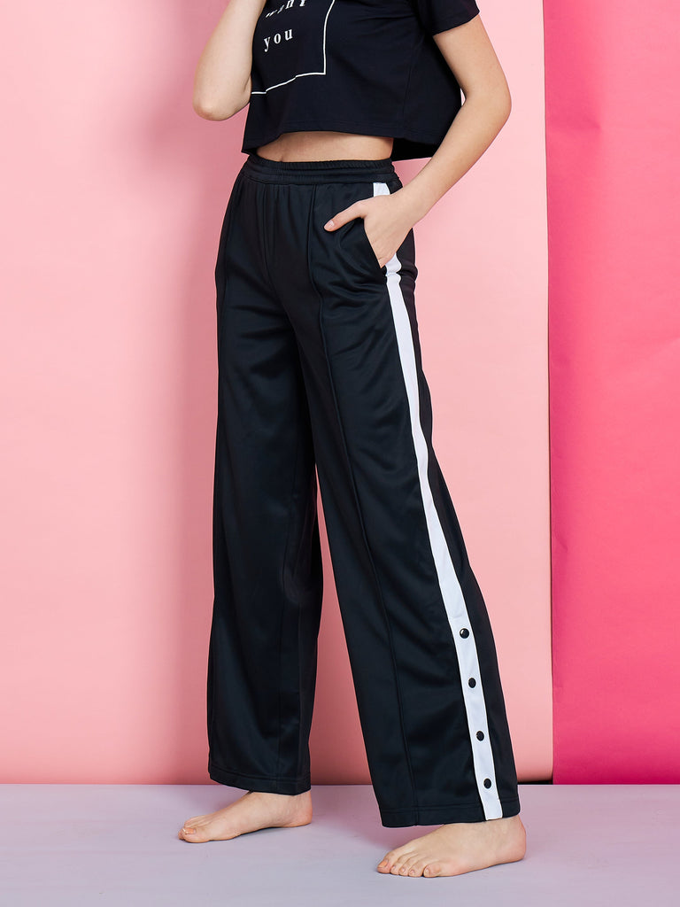 Women's Black Side button Track Pants