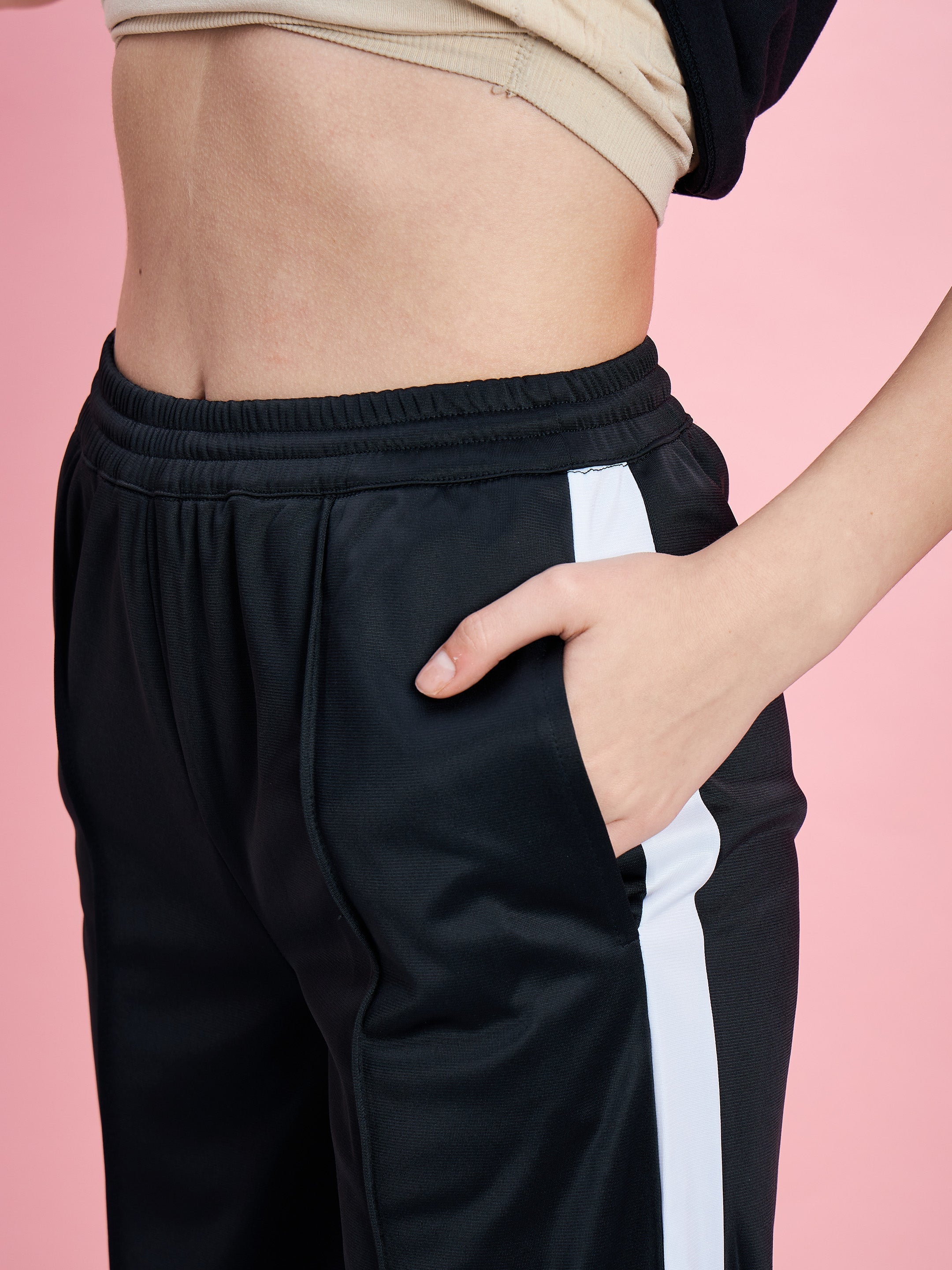 Women's Black Side button Track Pants - SASSAFRAS