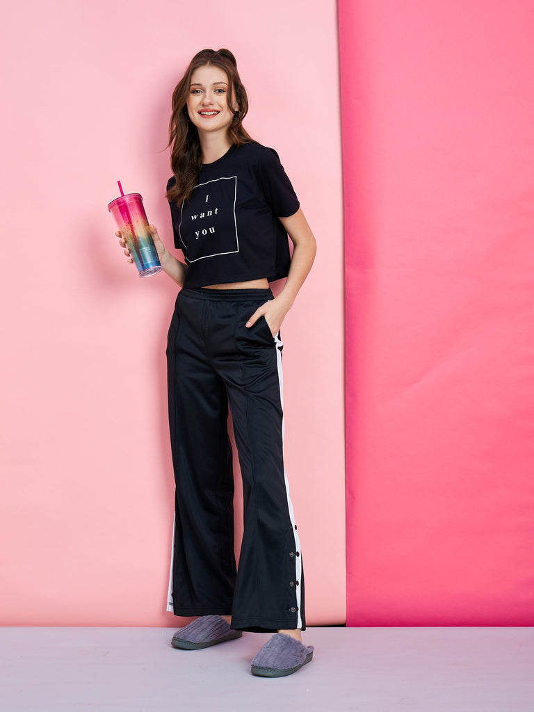 Women's Black Side button Track Pants