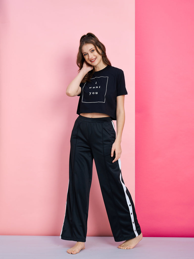 Women's Black Side button Track Pants
