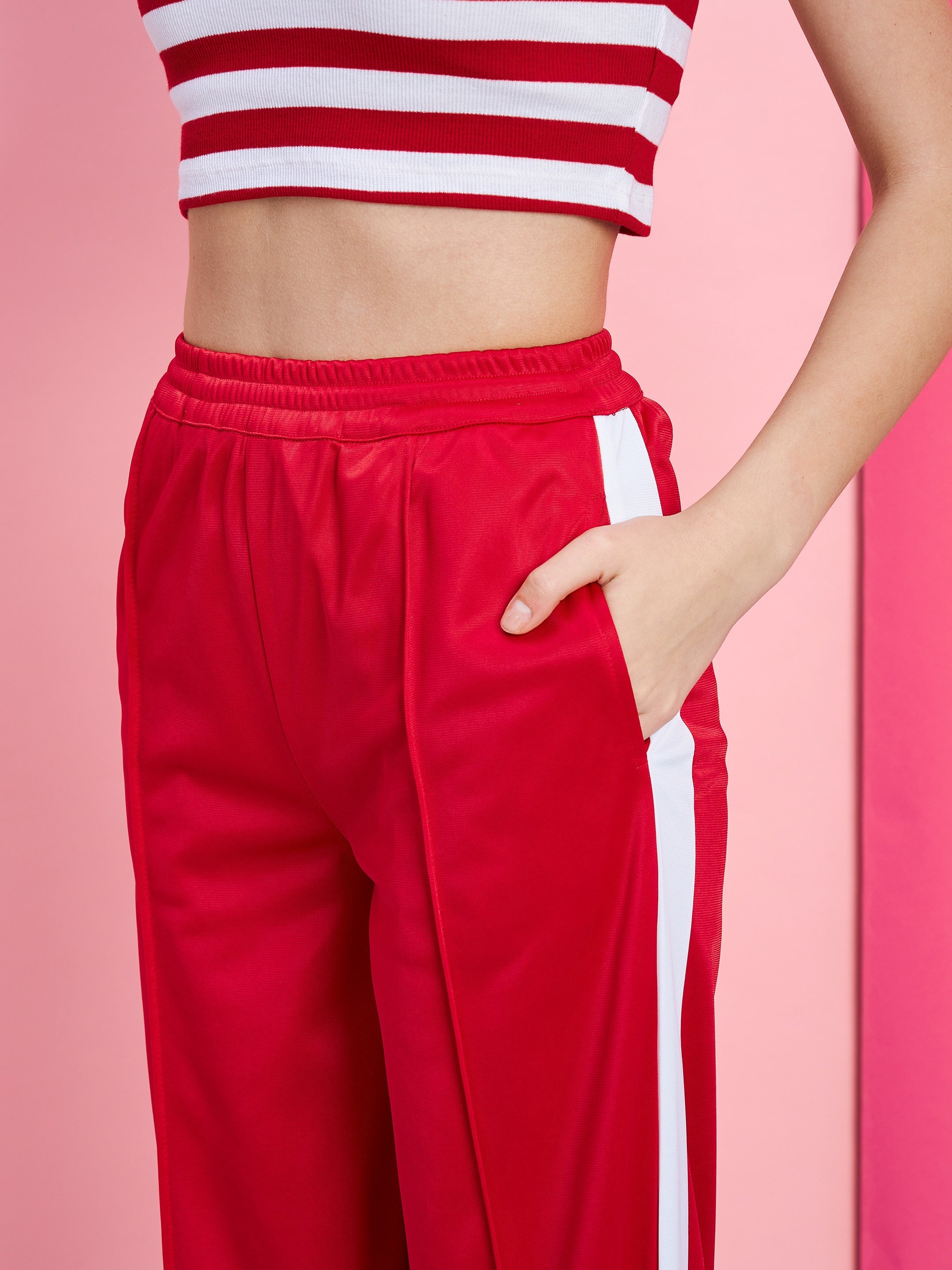 Women's Red Side Button Track Pants - SASSAFRAS