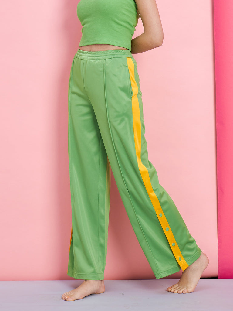 Women's Green Side Button Track Pants