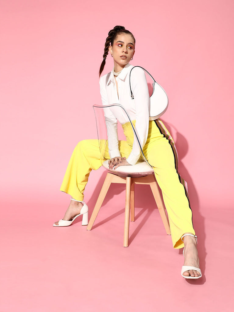 Women's Yellow Rainbow Color Side Tape Straight Pants