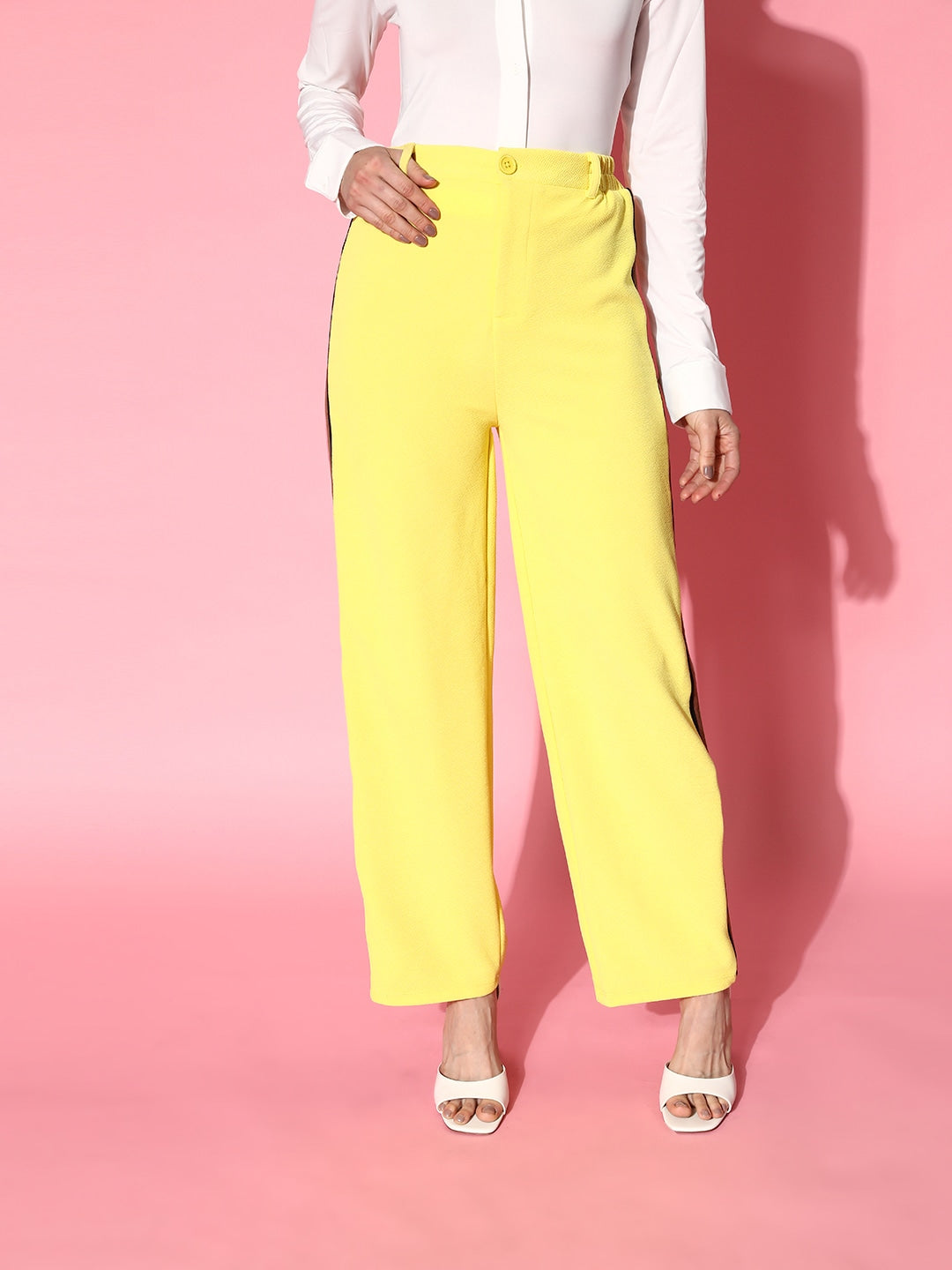 Women's Yellow Rainbow Color Side Tape Straight Pants - SASSAFRAS