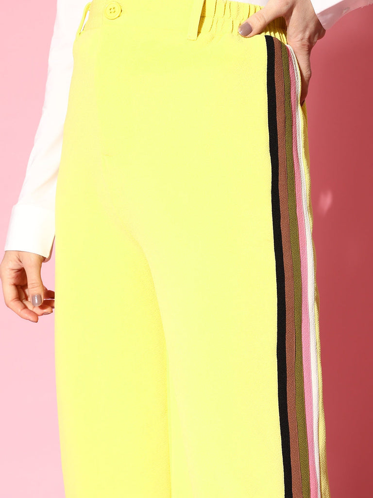 Women's Yellow Rainbow Color Side Tape Straight Pants