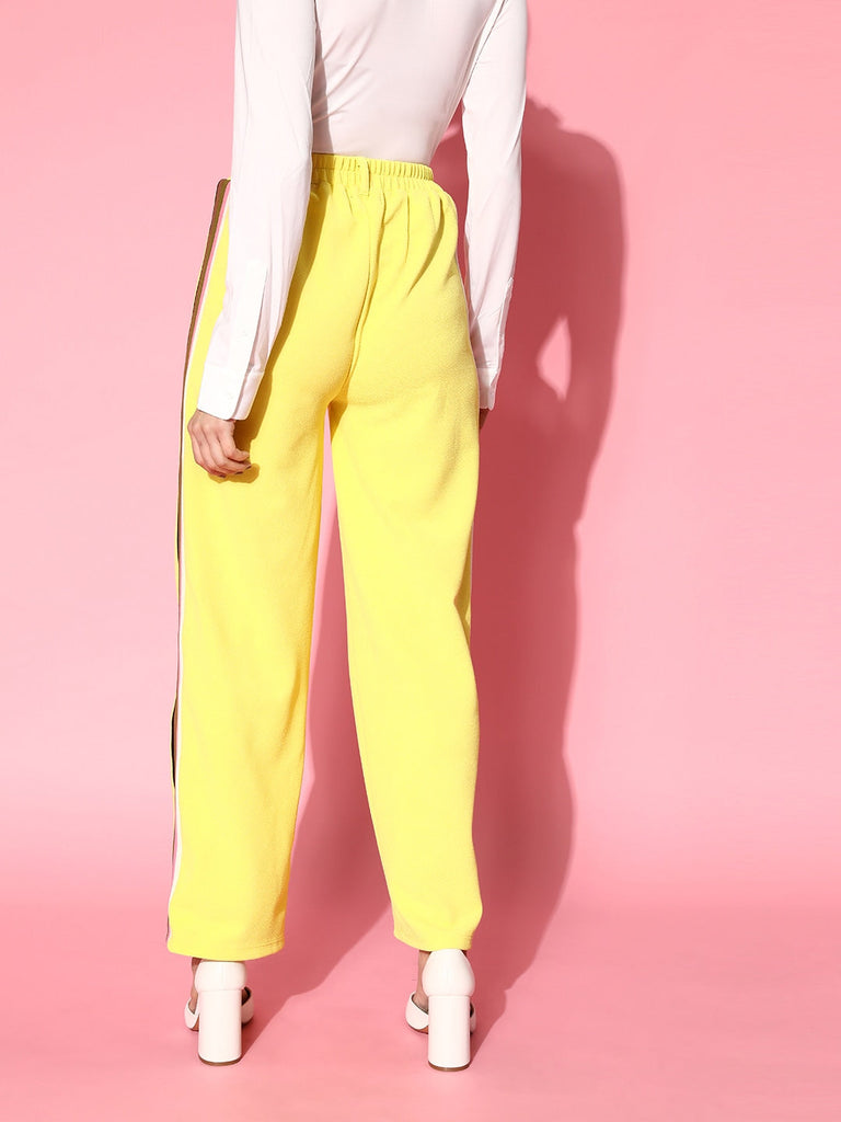Women's Yellow Rainbow Color Side Tape Straight Pants