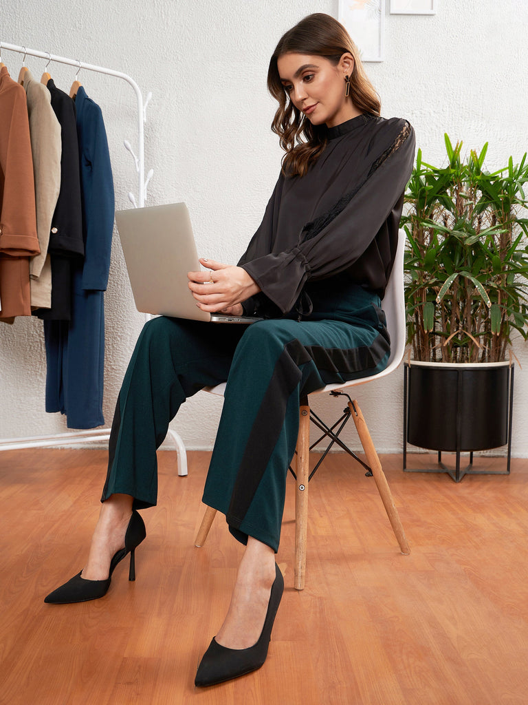 Women's Emerald Green Side Tape Straight Pants