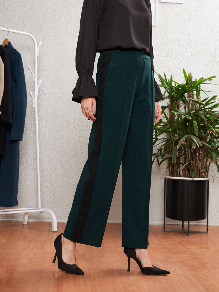 Women's Emerald Green Side Tape Straight Pants