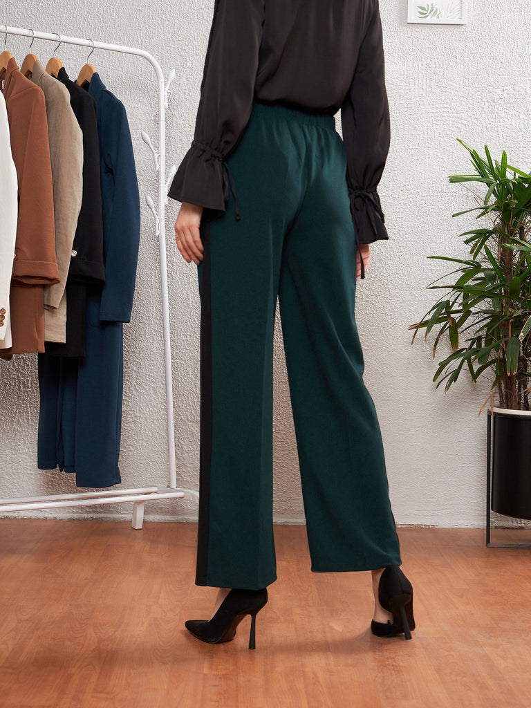 Women's Emerald Green Side Tape Straight Pants