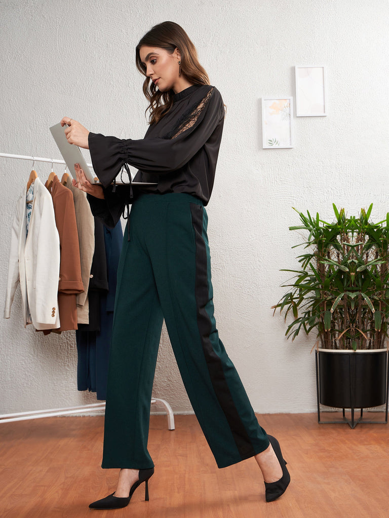 Women's Emerald Green Side Tape Straight Pants