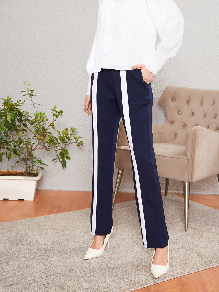 Women's Navy Front Tape Bootleg Pants