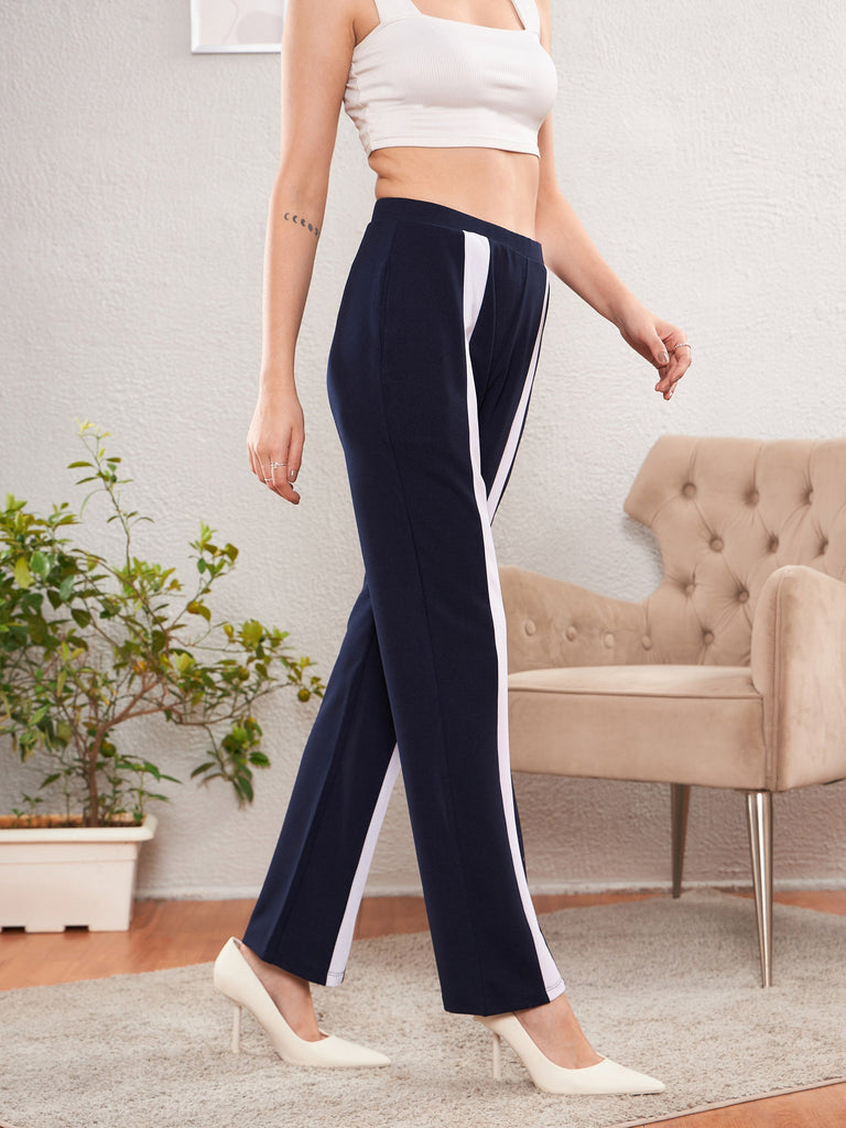 Women's Navy Front Tape Bootleg Pants