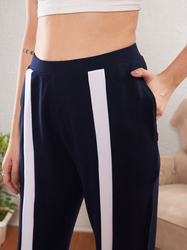 Women's Navy Front Tape Bootleg Pants