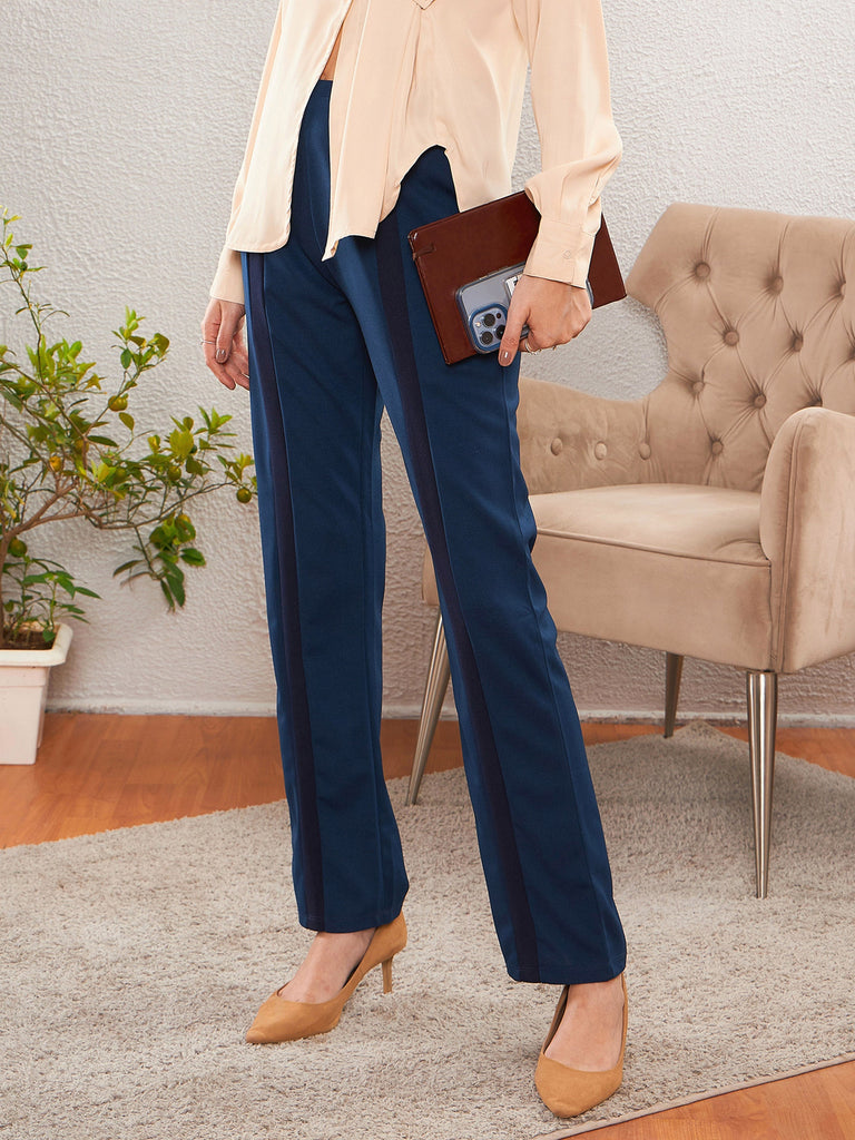 Women's Blue Front Tape Bootleg Pants
