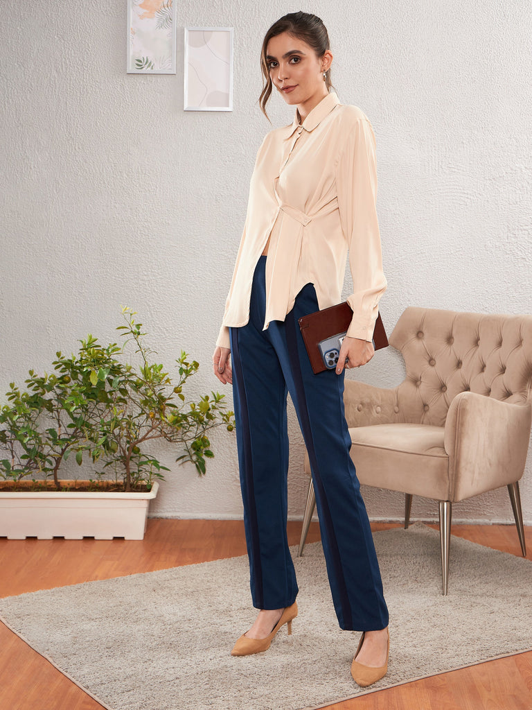 Women's Blue Front Tape Bootleg Pants