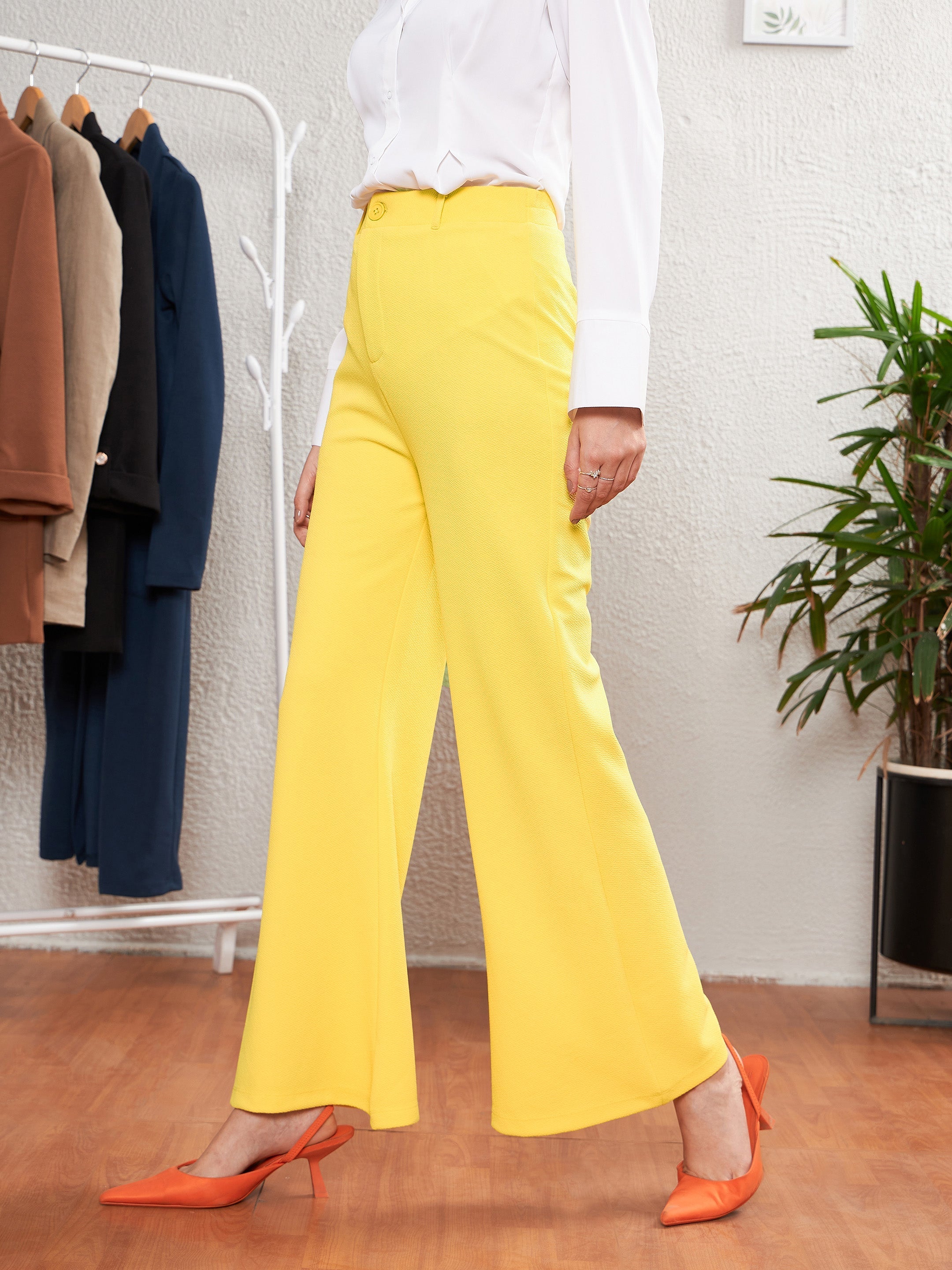 Women's Yellow Bell Bottom Pants - SASSAFRAS