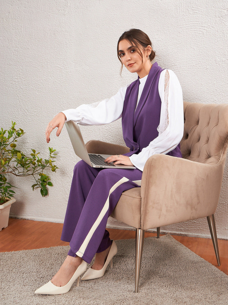 Women's Purple Side Tape Bell Bottom Pants