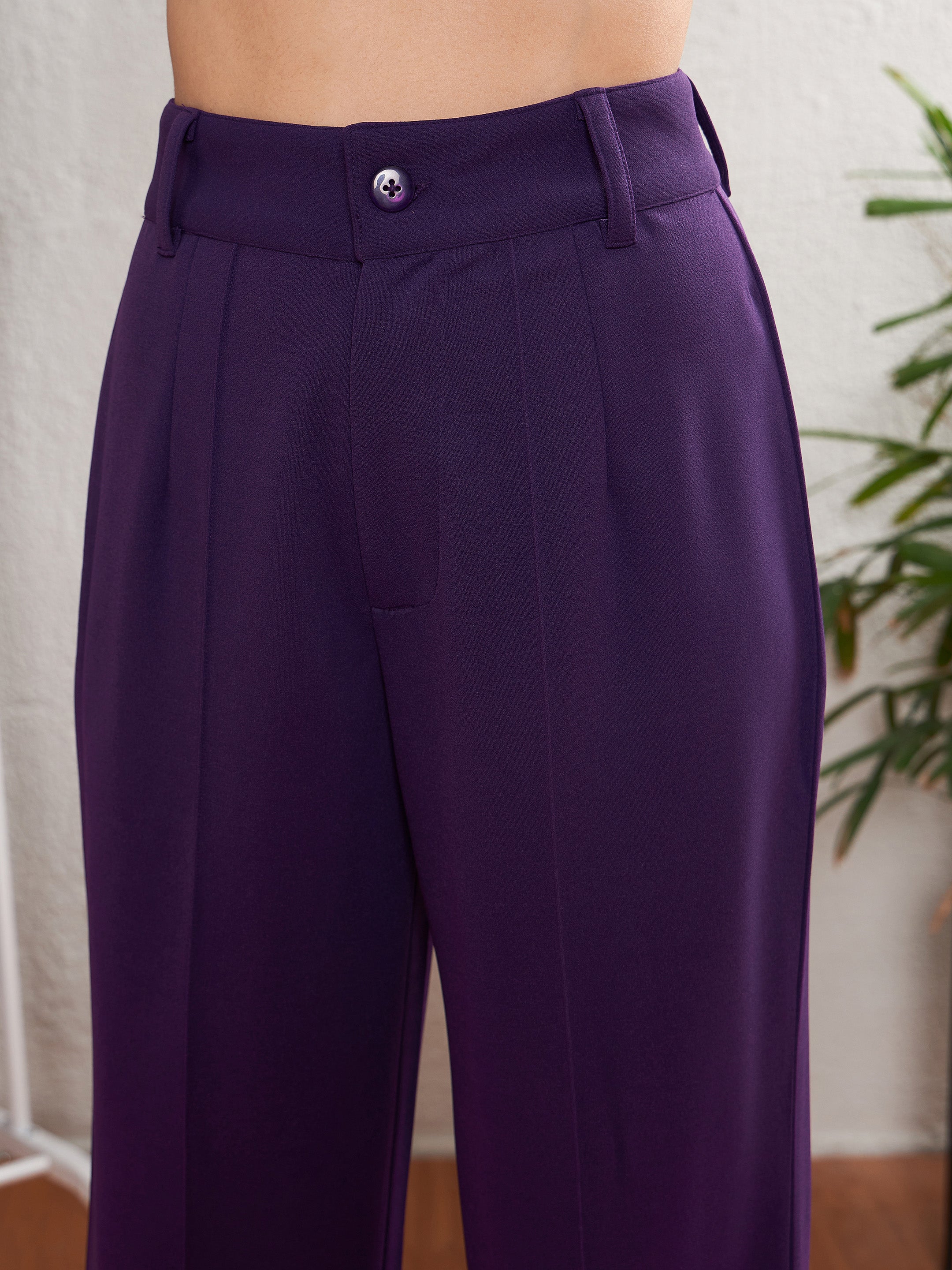 Women's Purple Front Darted Pants - SASSAFRAS