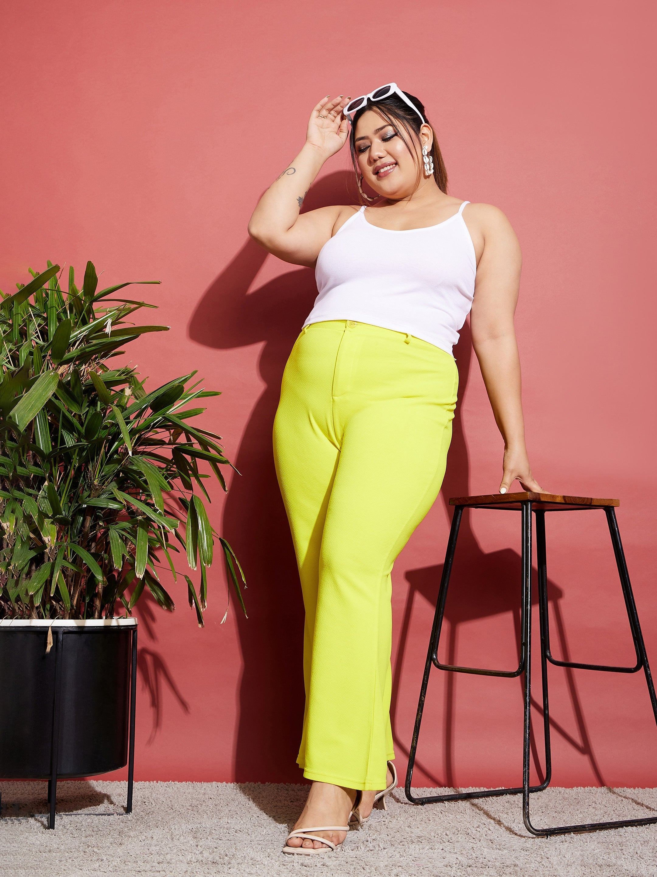 Women's Neon Yellow Bell Bottom Pants - SASSAFRAS