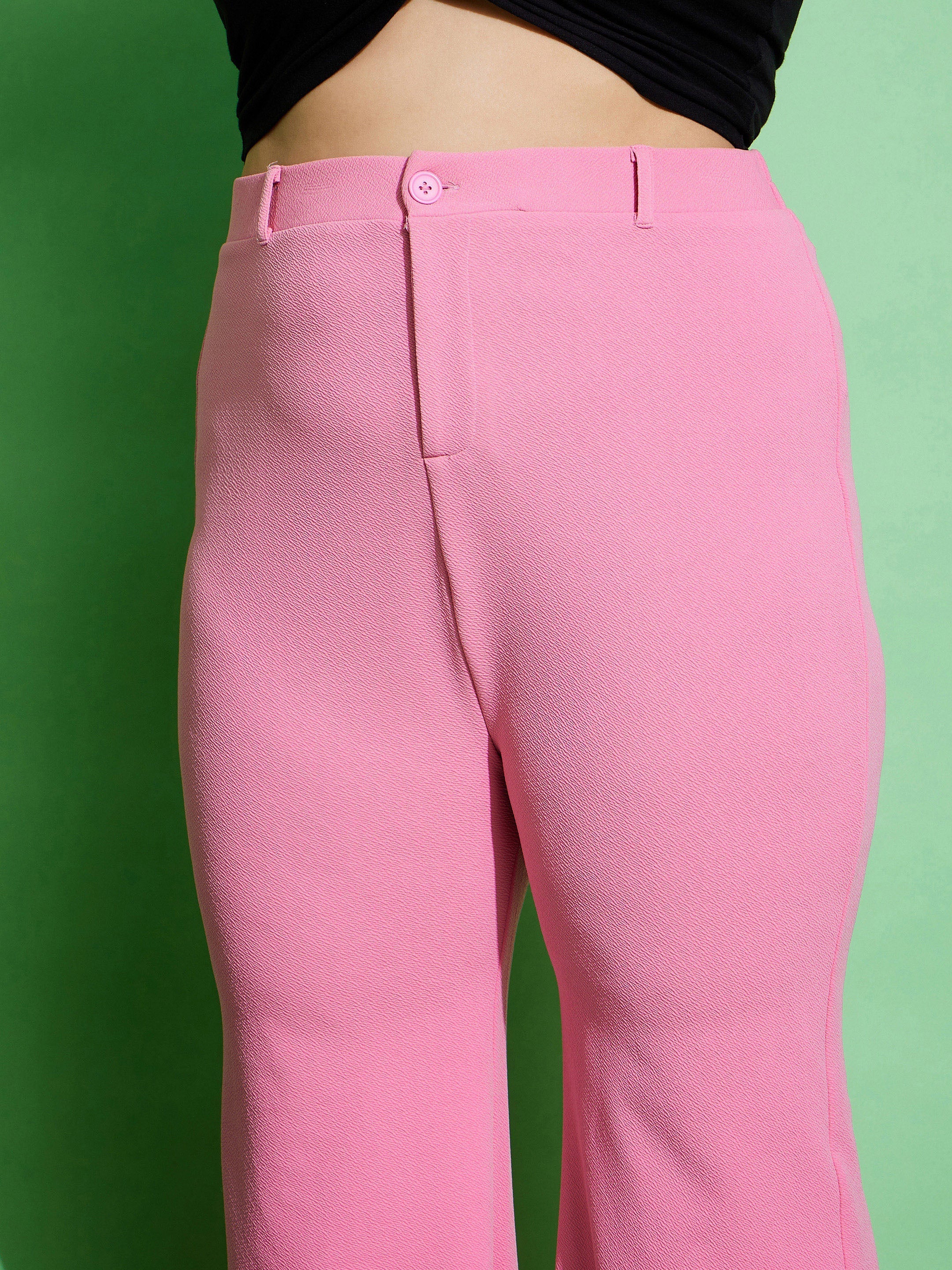 Women's Pink Front Button Bell Bottom Pants - SASSAFRAS