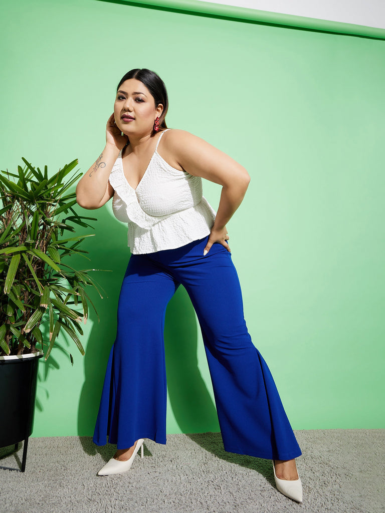 Women's Royal Blue Kick Pleats Pants