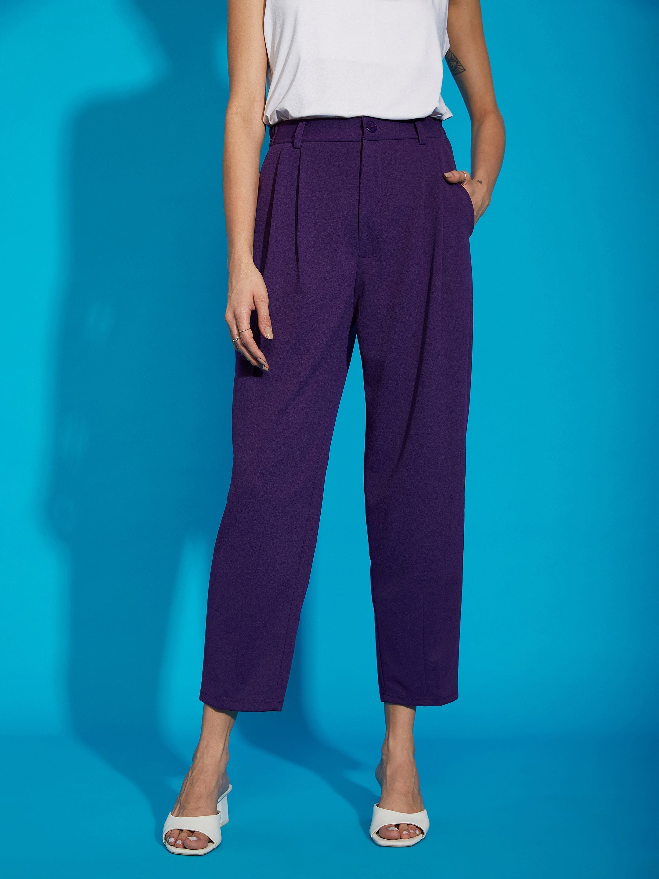 Women's Purple Stretch Knit Tapered Pants - SASSAFRAS