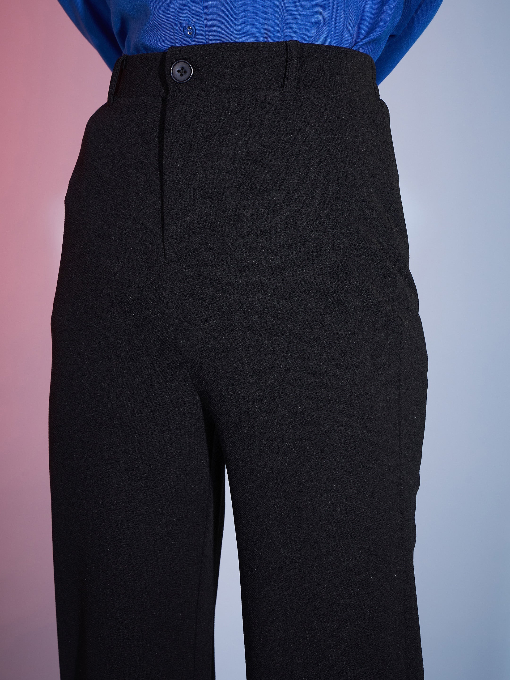 Women's Black Bell Bottom Kick Pleats Knitted Pants - SASSAFRAS