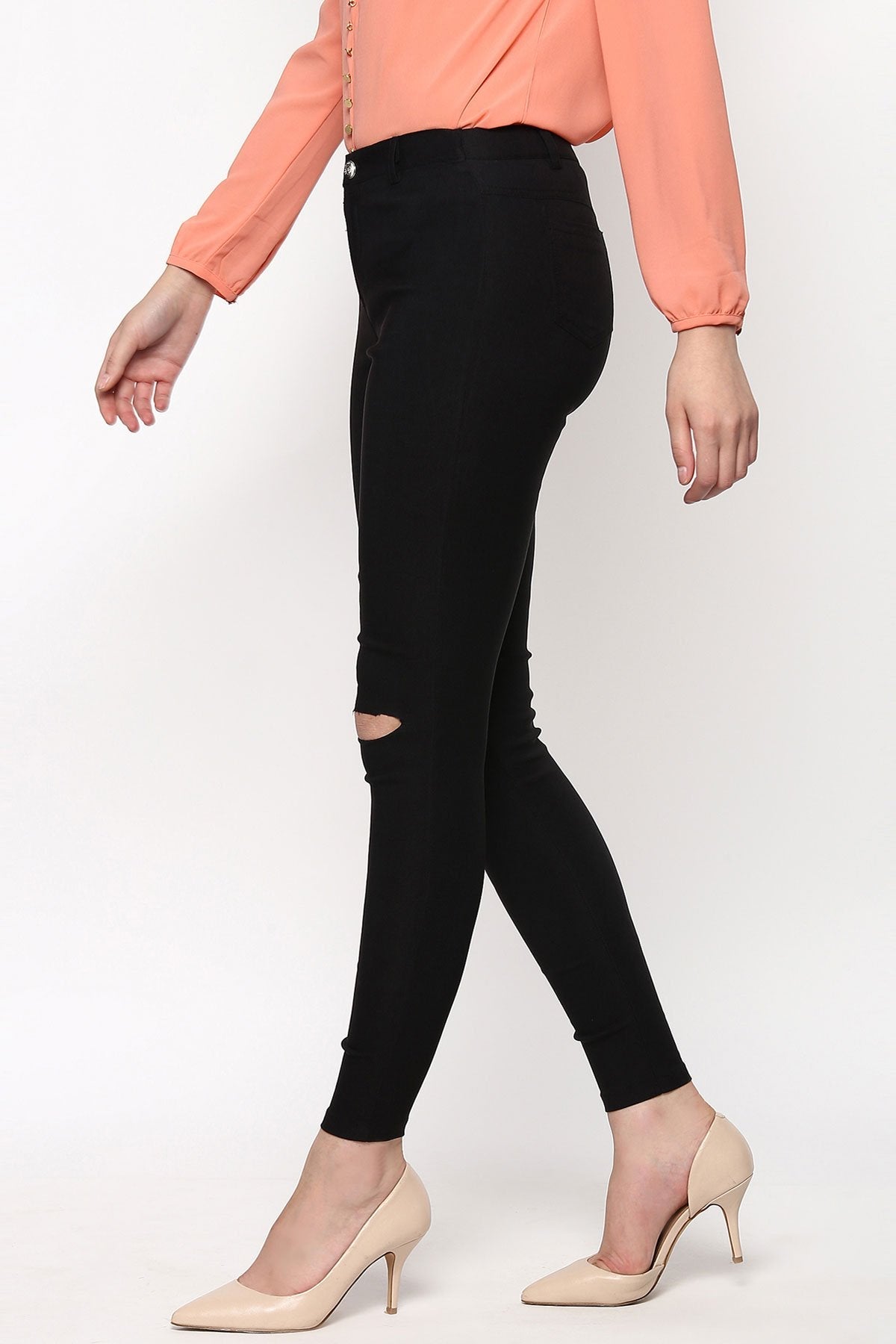 Women's Black Ripped Jegging - SASSAFRAS