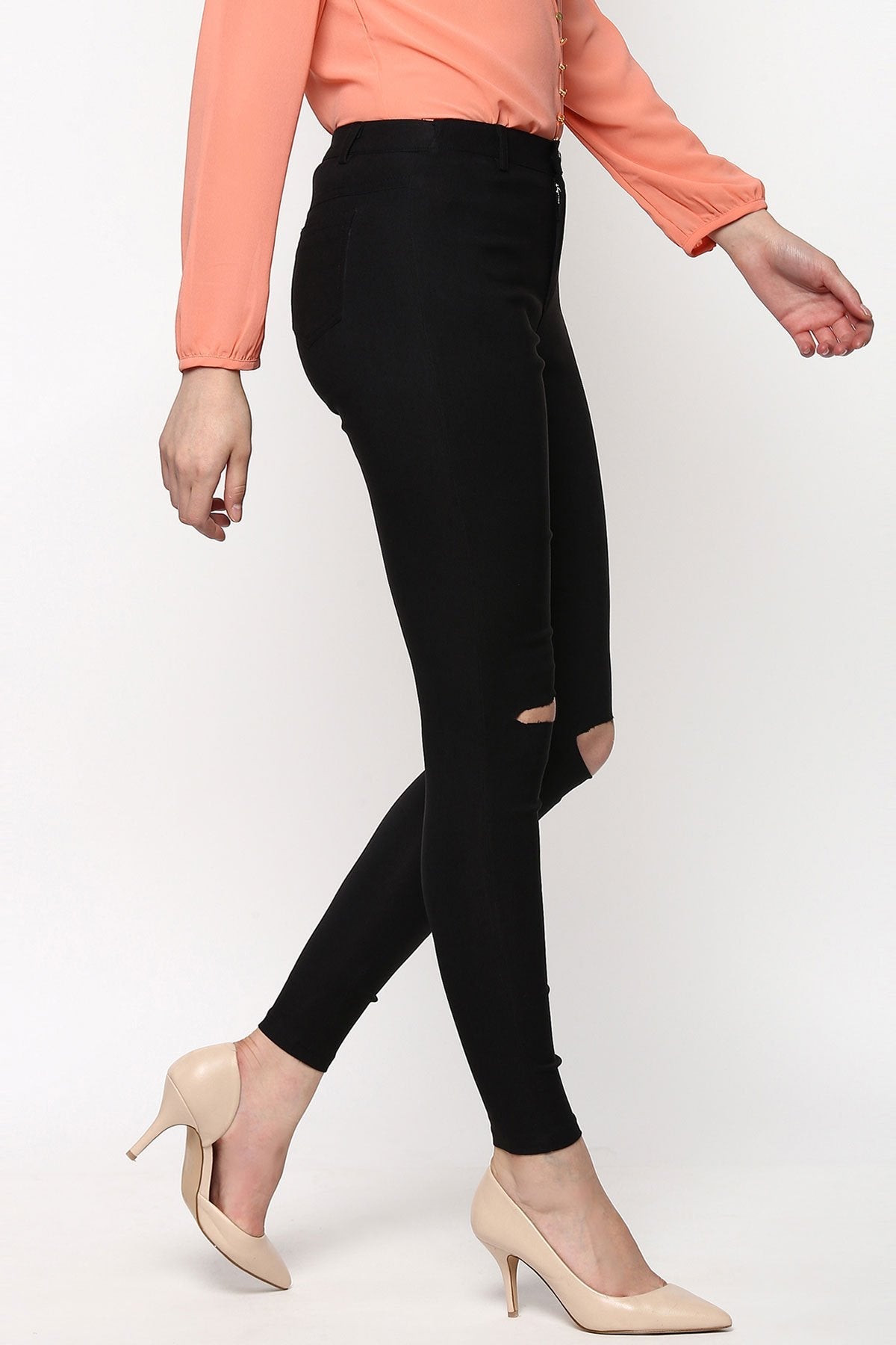 Women's Black Ripped Jegging - SASSAFRAS