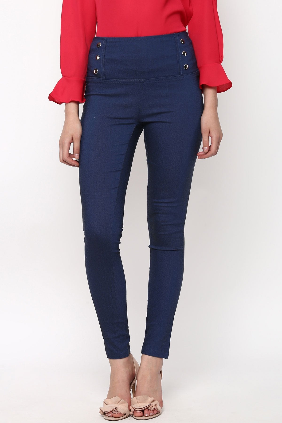 Women's High Waisted Blue Jeggings - SASSAFRAS