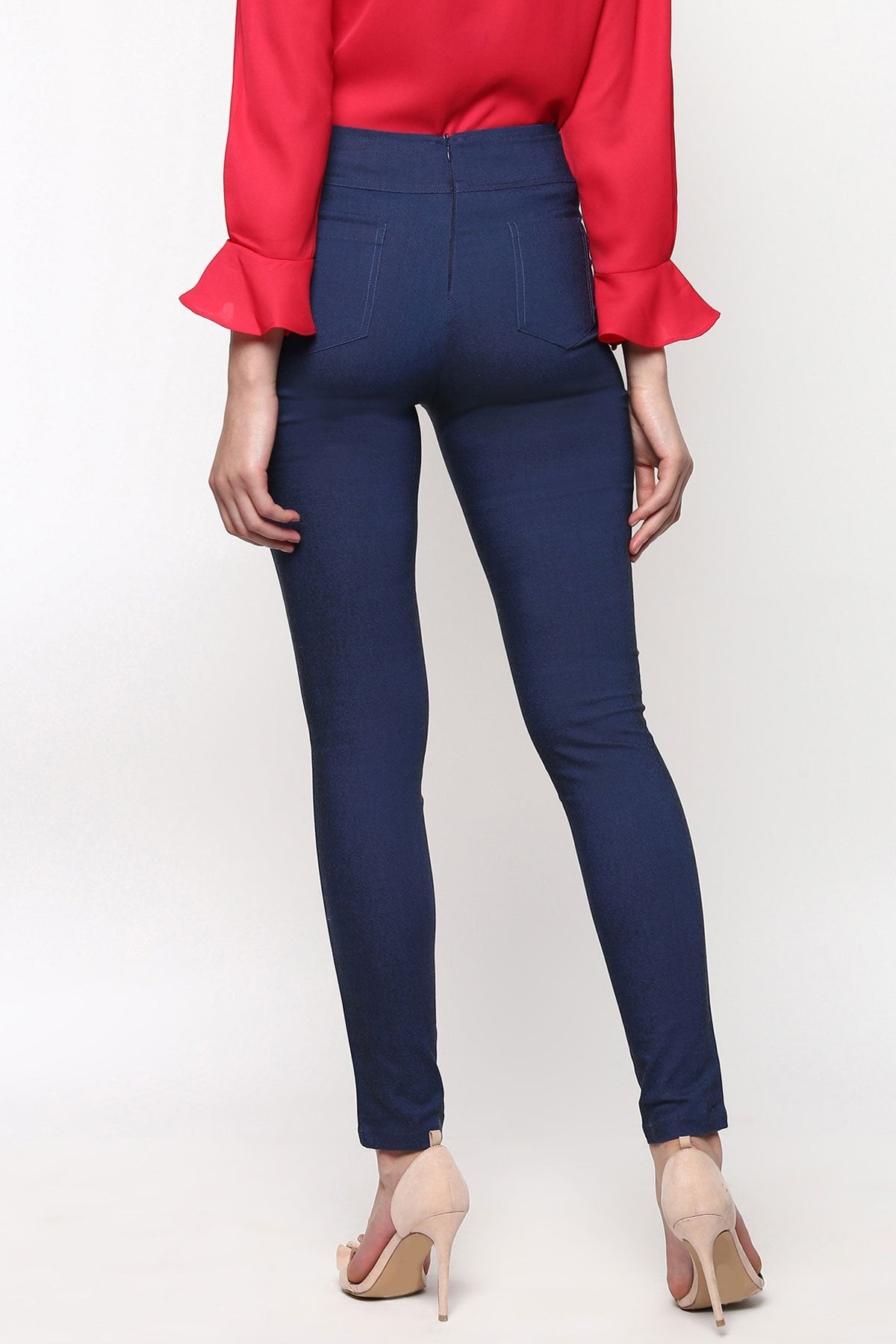 Women's High Waisted Blue Jeggings - SASSAFRAS