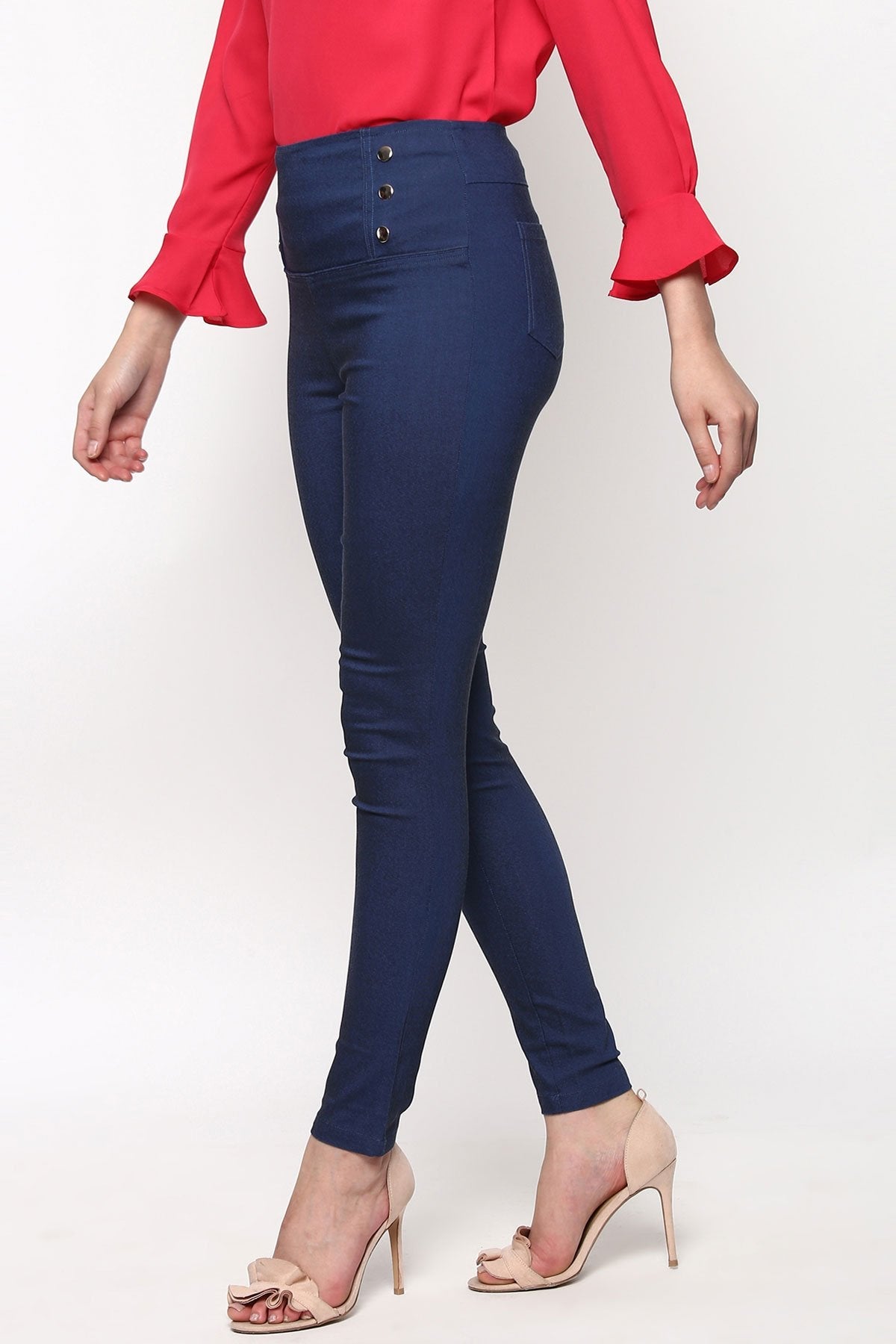 Women's High Waisted Blue Jeggings - SASSAFRAS